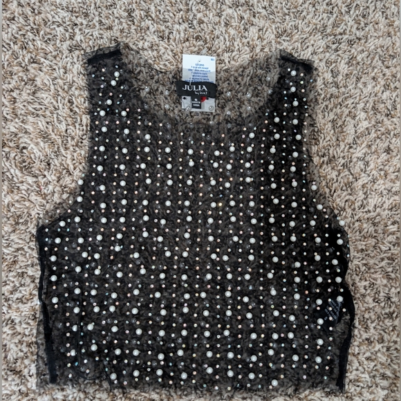Embellished Sheer Black Crop Top - Picture 5 of 5